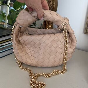 Woven Headband-Style Shoulder Bag in Pale Blush Beige comes with chain